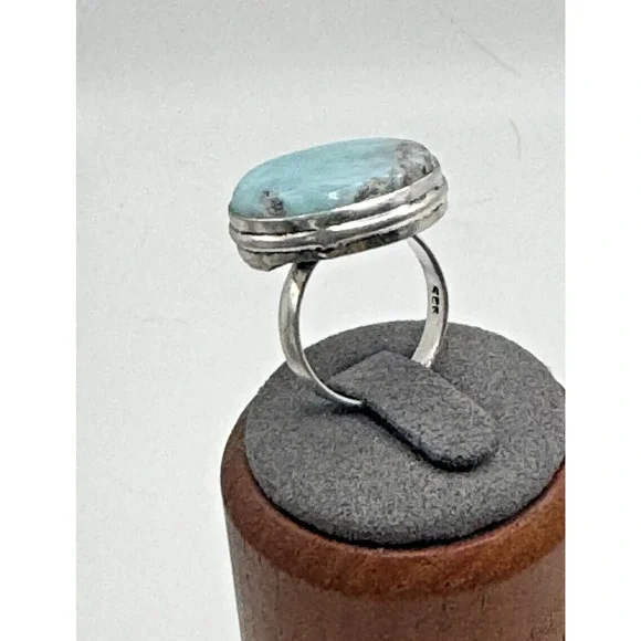 Caribbean Blue Larimar Natural Gemstone Ring .925 Stone Ring Sz 6.5 - 7.83 Grams - Picture 4 of 4